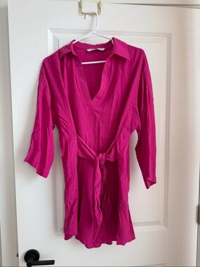 Zara Hot Pink V-Neck Tie-Waist Tunic